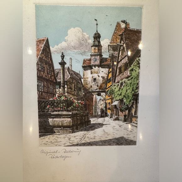 Heiner Krasser Two Original Etchings of Rothenburg Plonlein, Pencil Signed - Picture 2 of 8